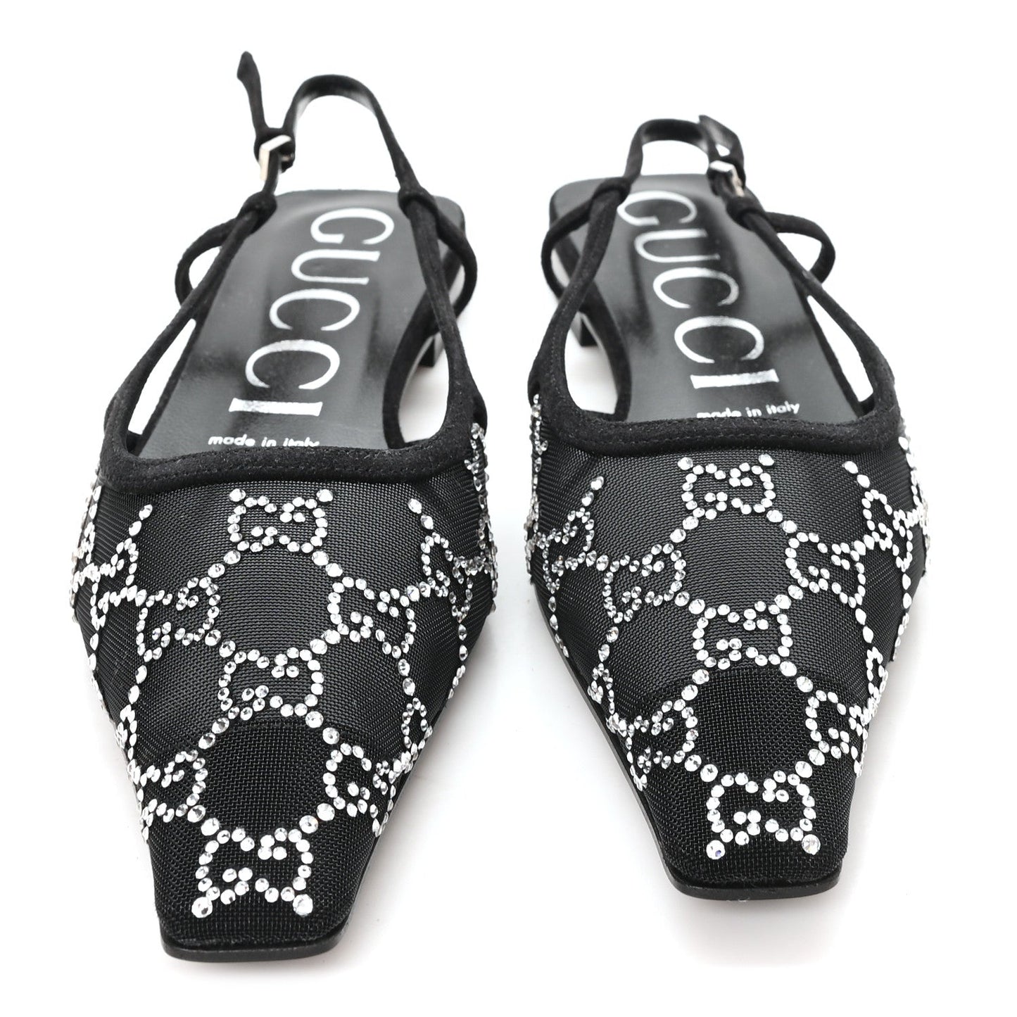 Tela Retino Kid Scamosciato Crystal GG Monogram Square G 35mm Slingback Pumps 38 Black