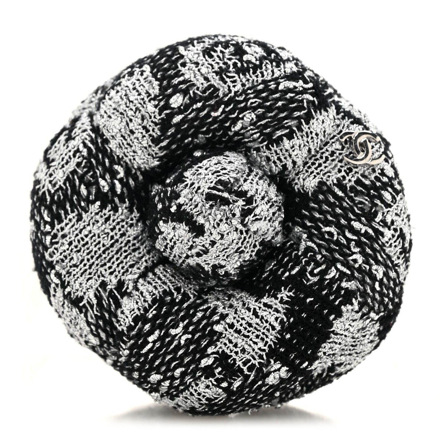 Tweed Camellia Pin Brooch Black Silver