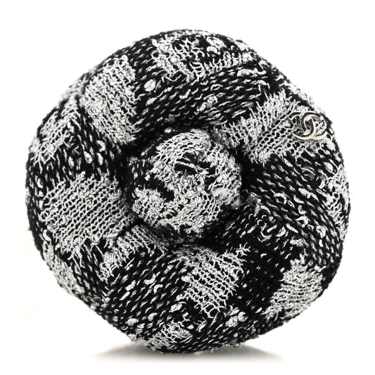 Tweed Camellia Pin Brooch Black Silver