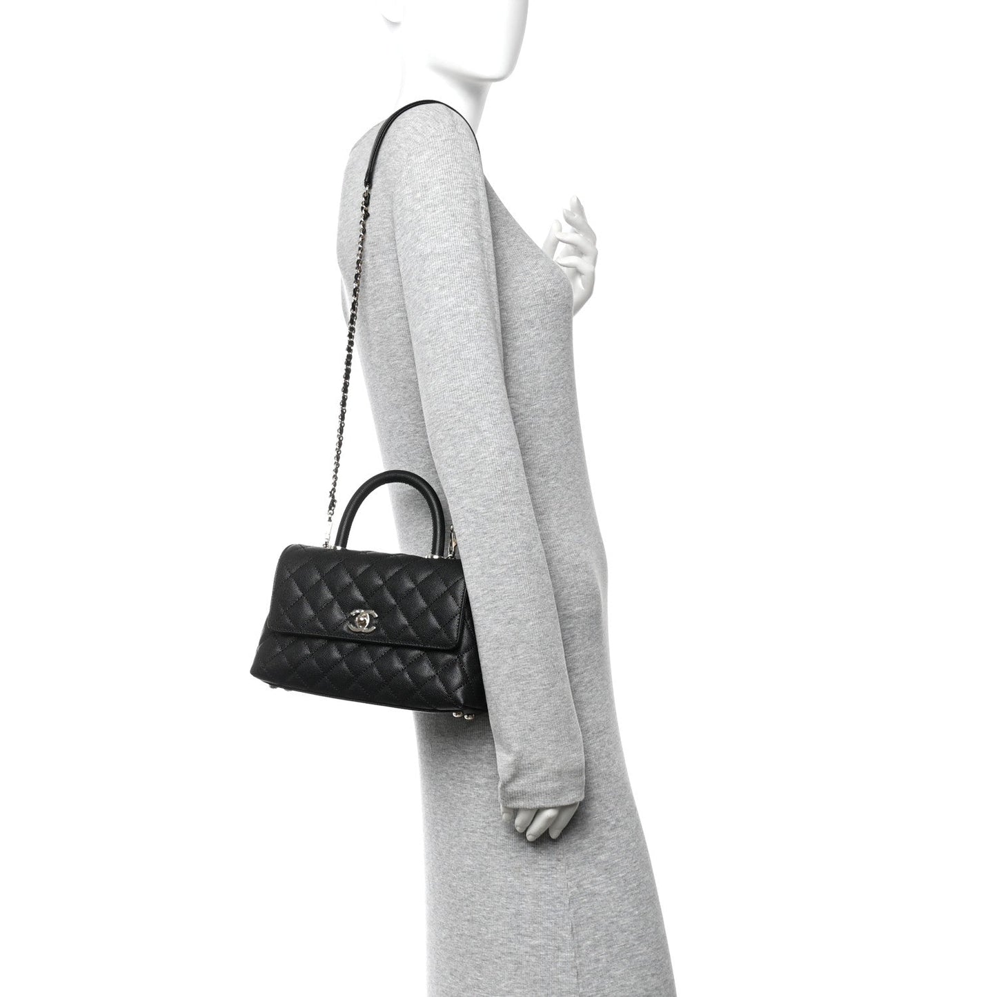 Caviar Quilted Mini Coco Handle Flap Black