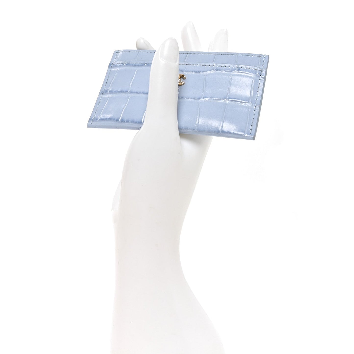 Calfskin Crocodile Embossed Crococo Card Holder Light Blue