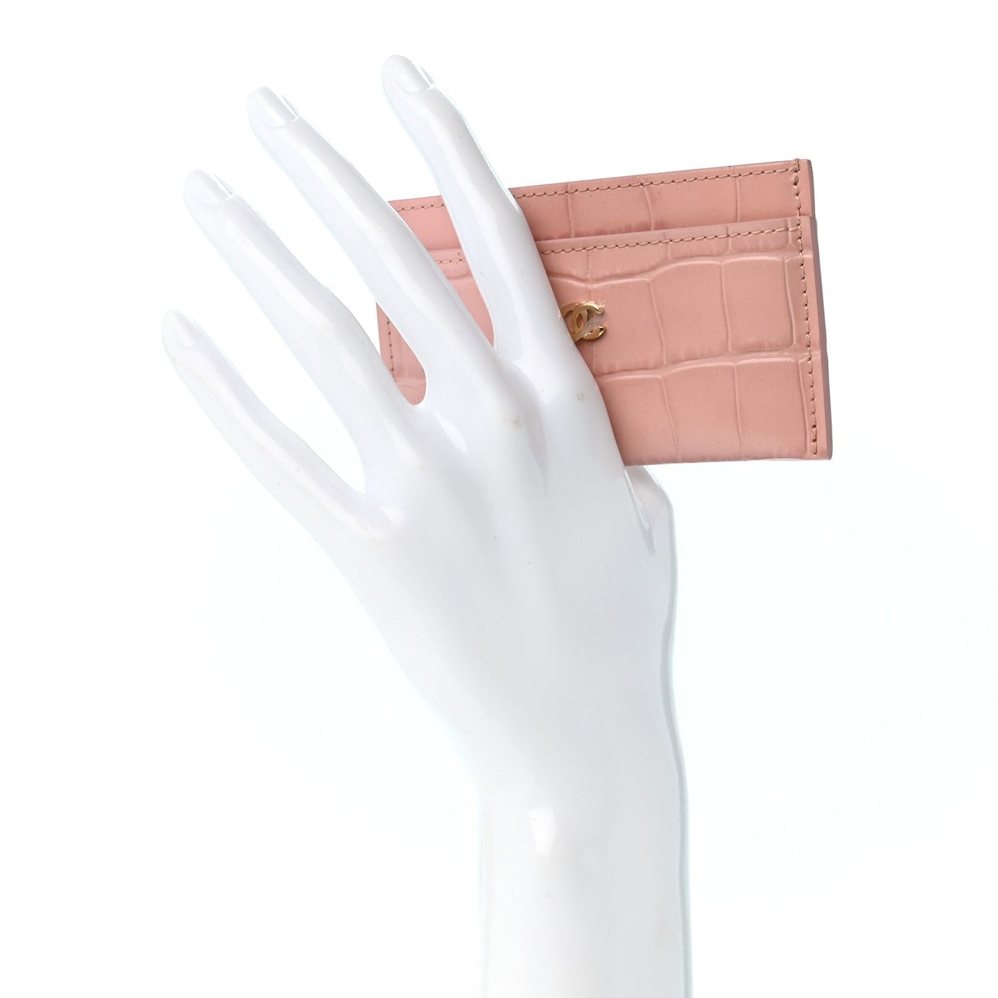 Calfskin Crocodile Embossed Crococo Card Holder Light Pink