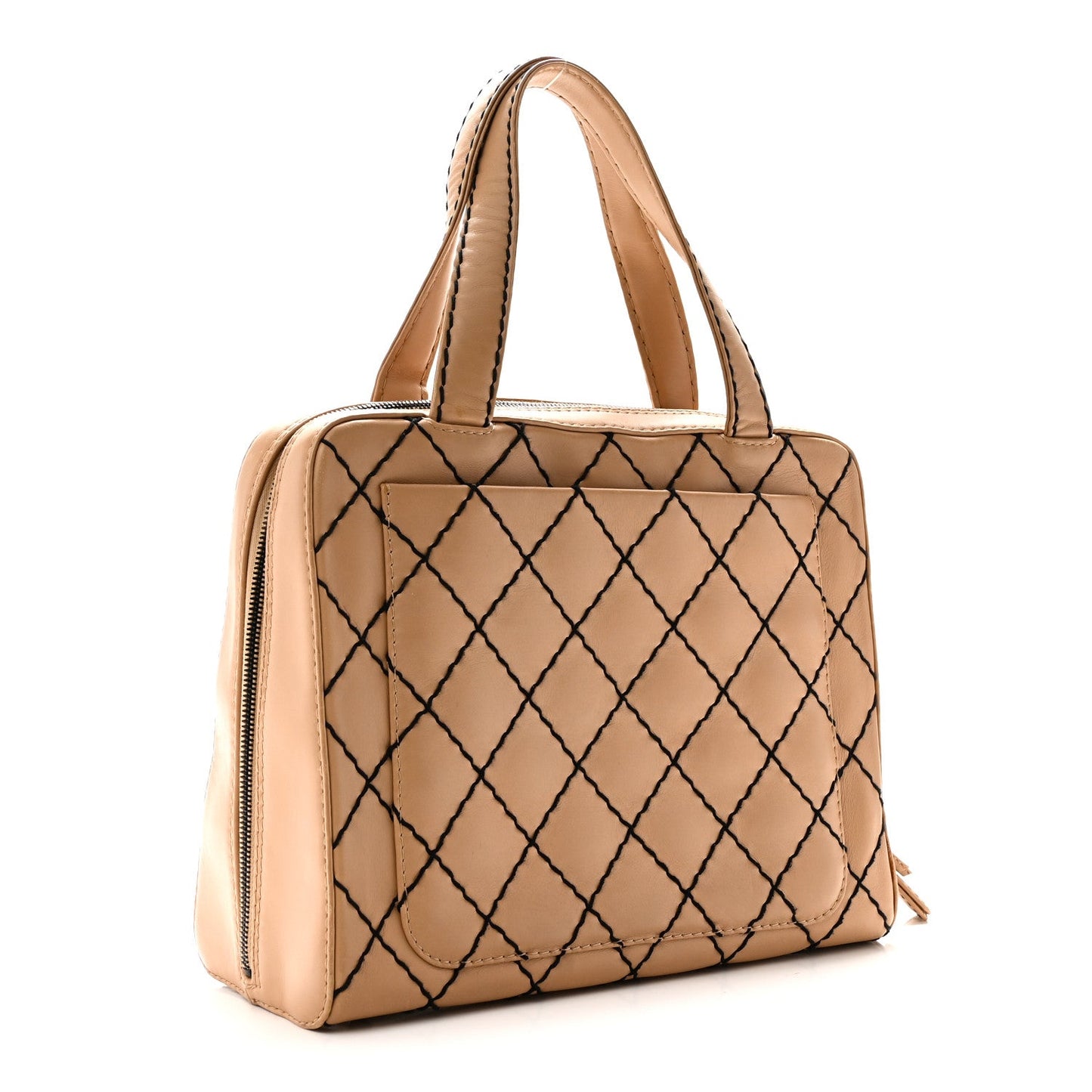 Calfskin Wild Stitch Vertical Top Handle Bag Beige