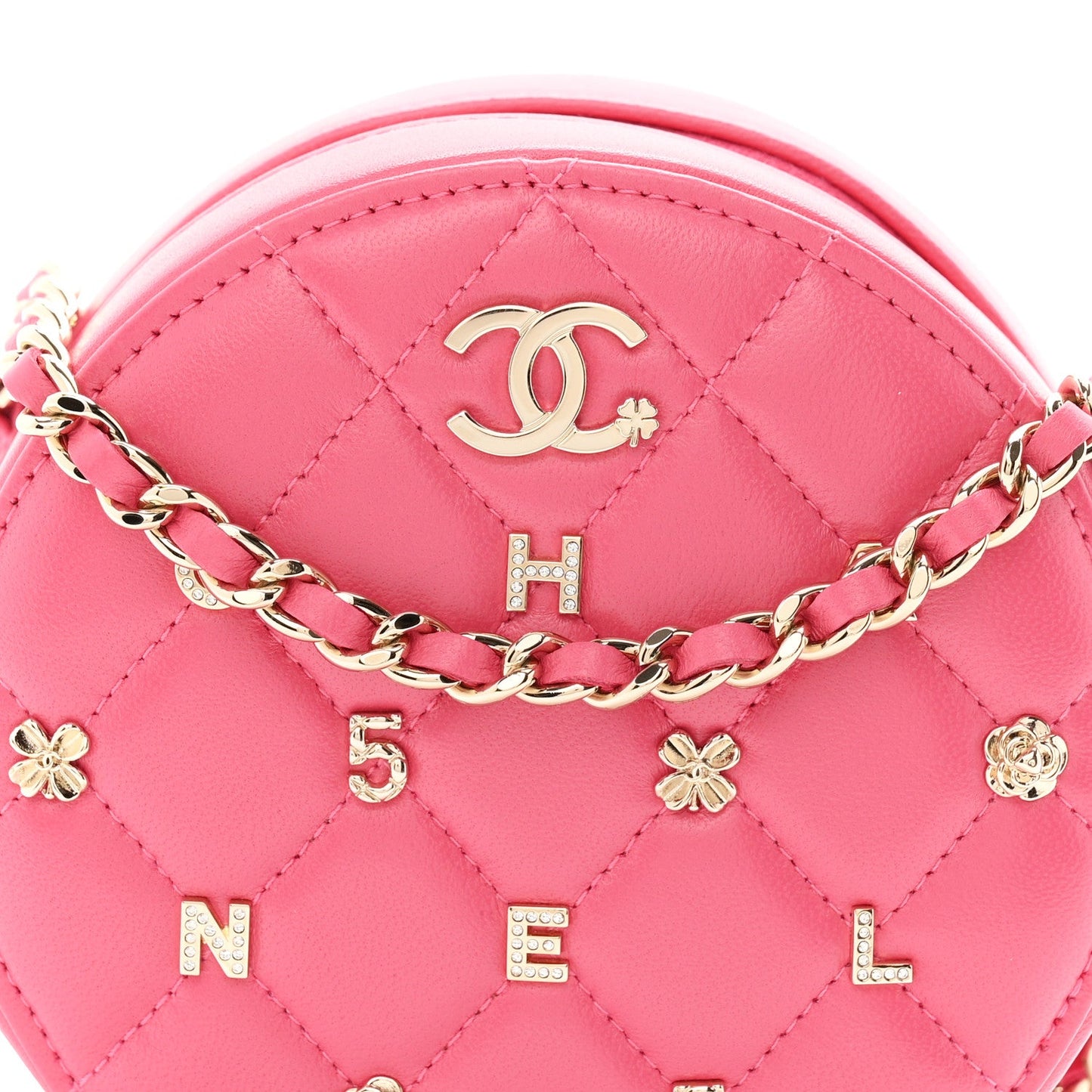 Lambskin Quilted All About Chanel Round Clutch With Chain Pink