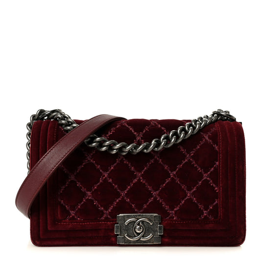 Velvet Tweed Quilted Medium Boy Flap Burgundy