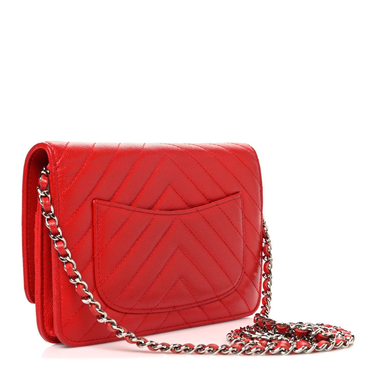 Caviar Chevron Quilted Wallet On Chain WOC Red