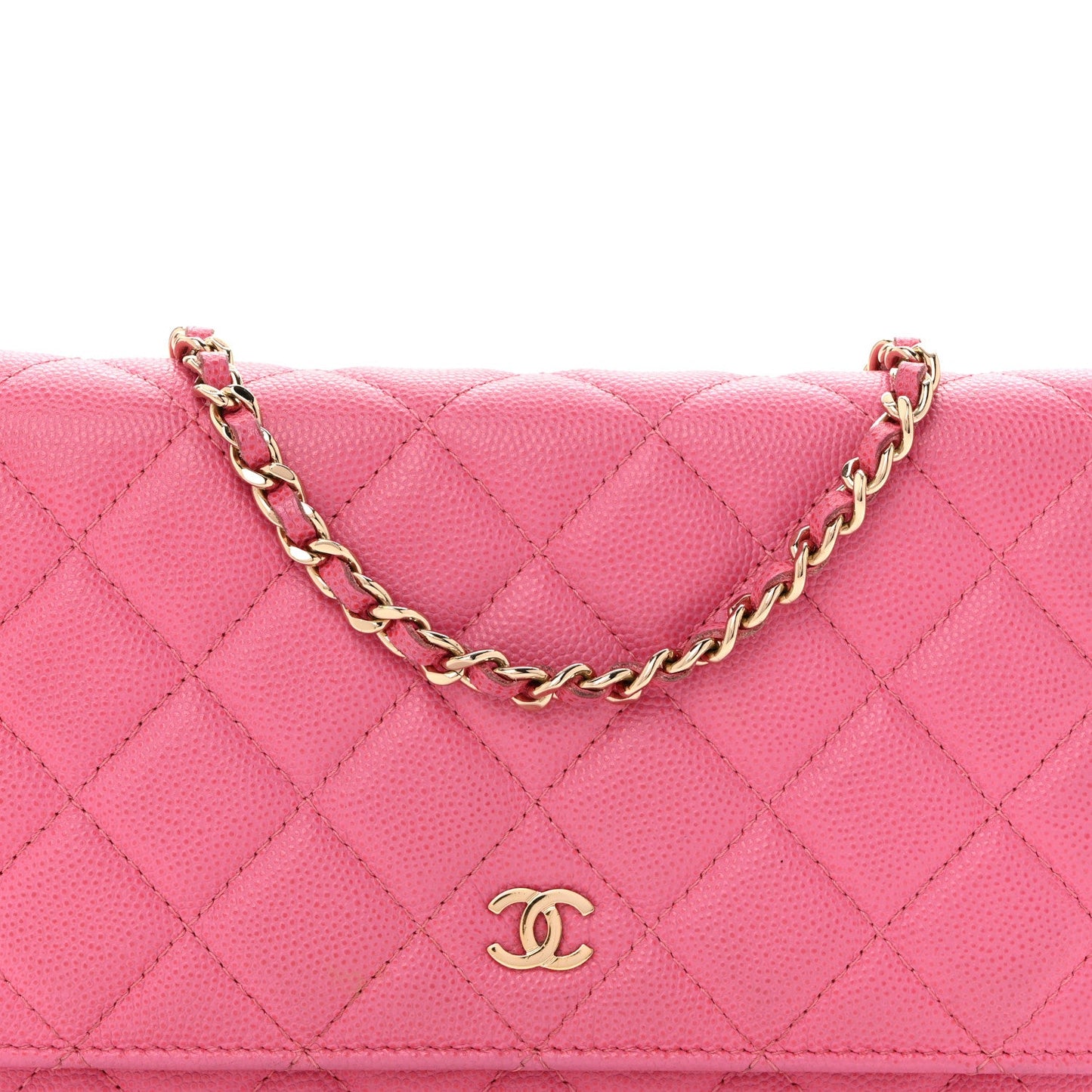 Caviar Quilted Wallet on Chain WOC Pink