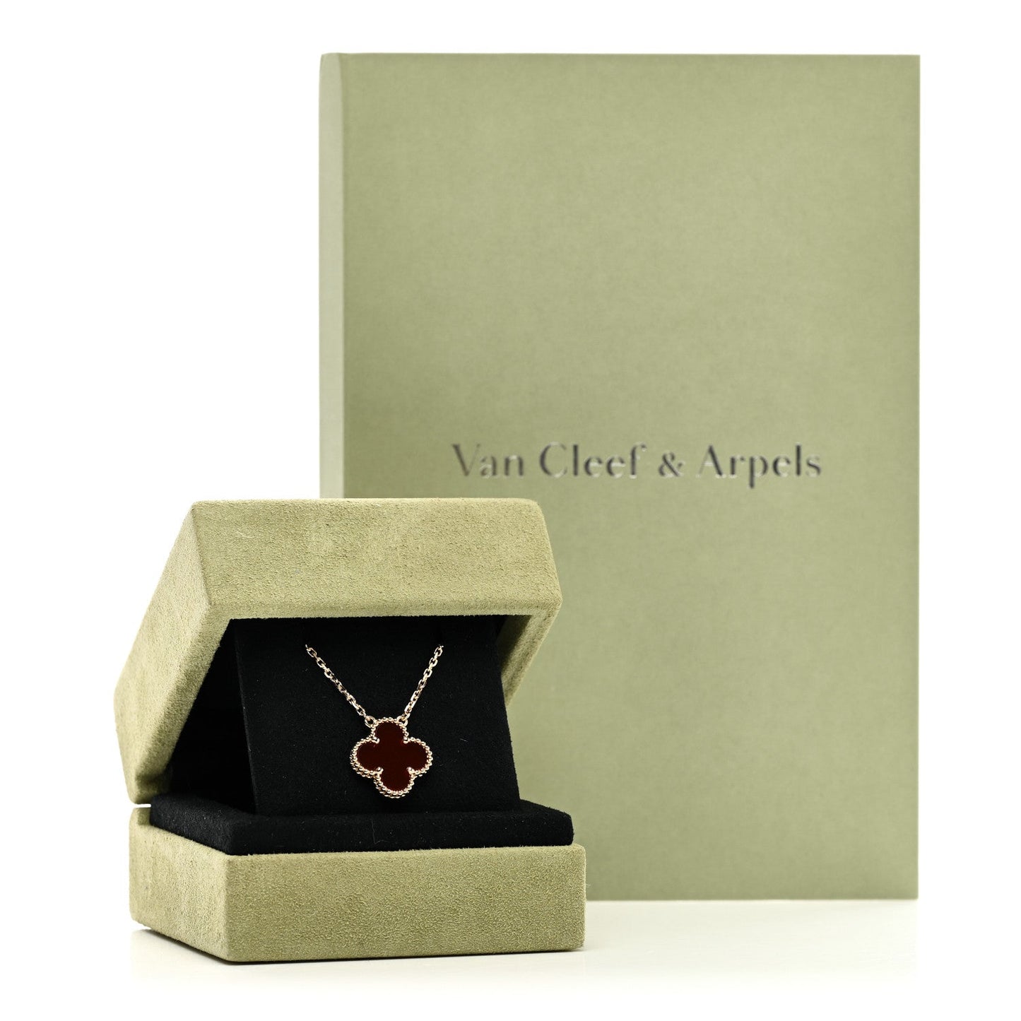 18K Yellow Gold Carnelian Vintage Alhambra Pendant Necklace