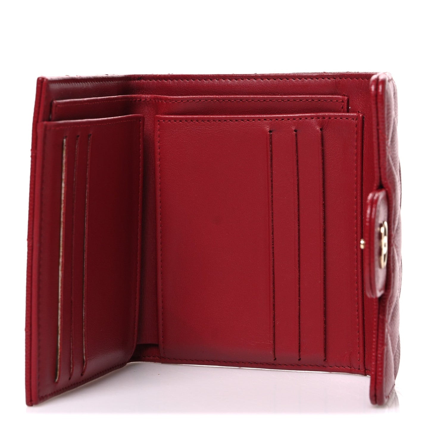 Caviar Quilted Compact Flap Wallet Dark Red