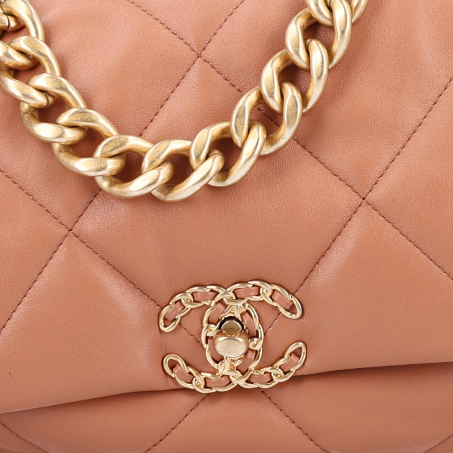 Lambskin Quilted Large Chanel 19 Flap Brown