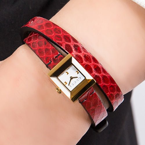Gucci G Frame White Dial Red Leather Strap Watch For Women - YA128524
