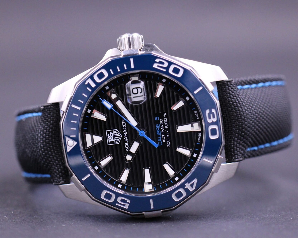 Tag Heuer Aquaracer Calibre 5 Automatic Black Dial Black Nylon Strap Watch for Men - WAY211B.FC6363