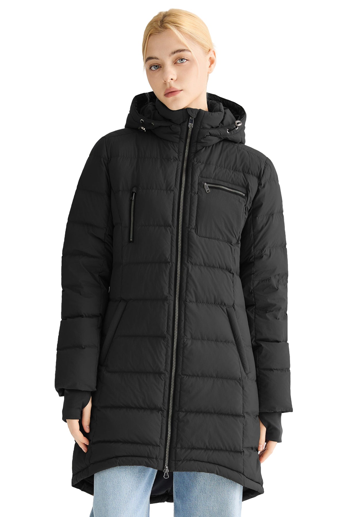 Slant Pocket Zip up Puffer Down Coat