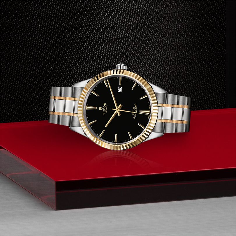 Tudor Style Automatic Black Dial Two Tone Steel Strap Watch for Men - M12713-0005