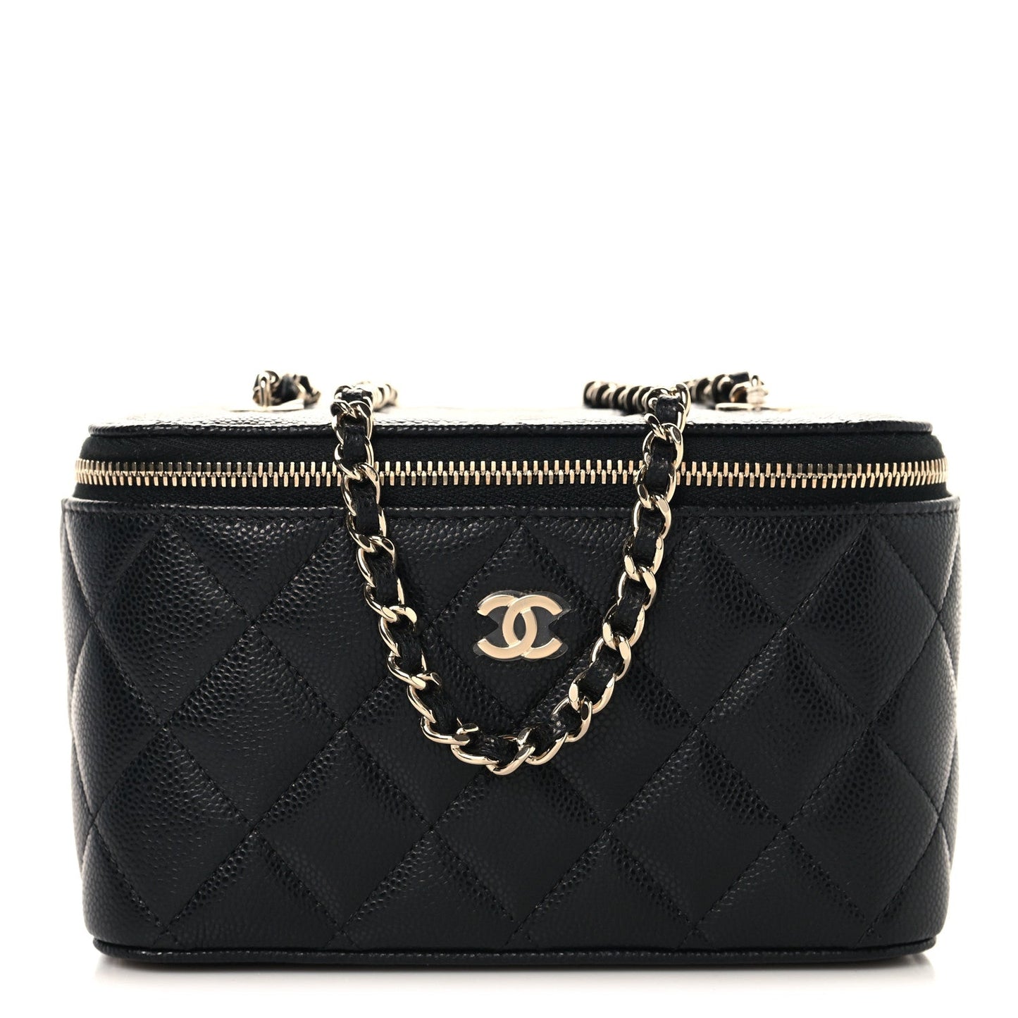 Caviar Quilted Small Vanity Case With Chain Black