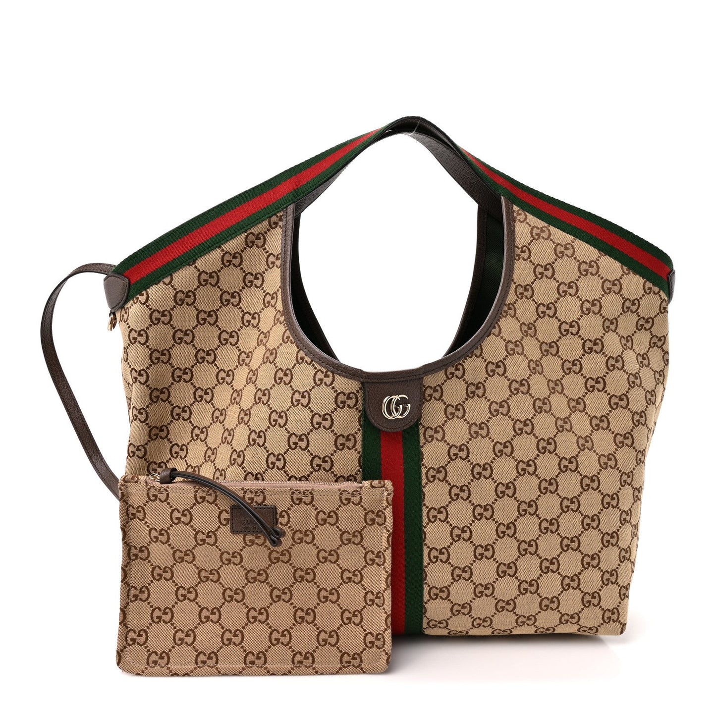 GG Monogram Web Large Giglio Tote Beige Brown