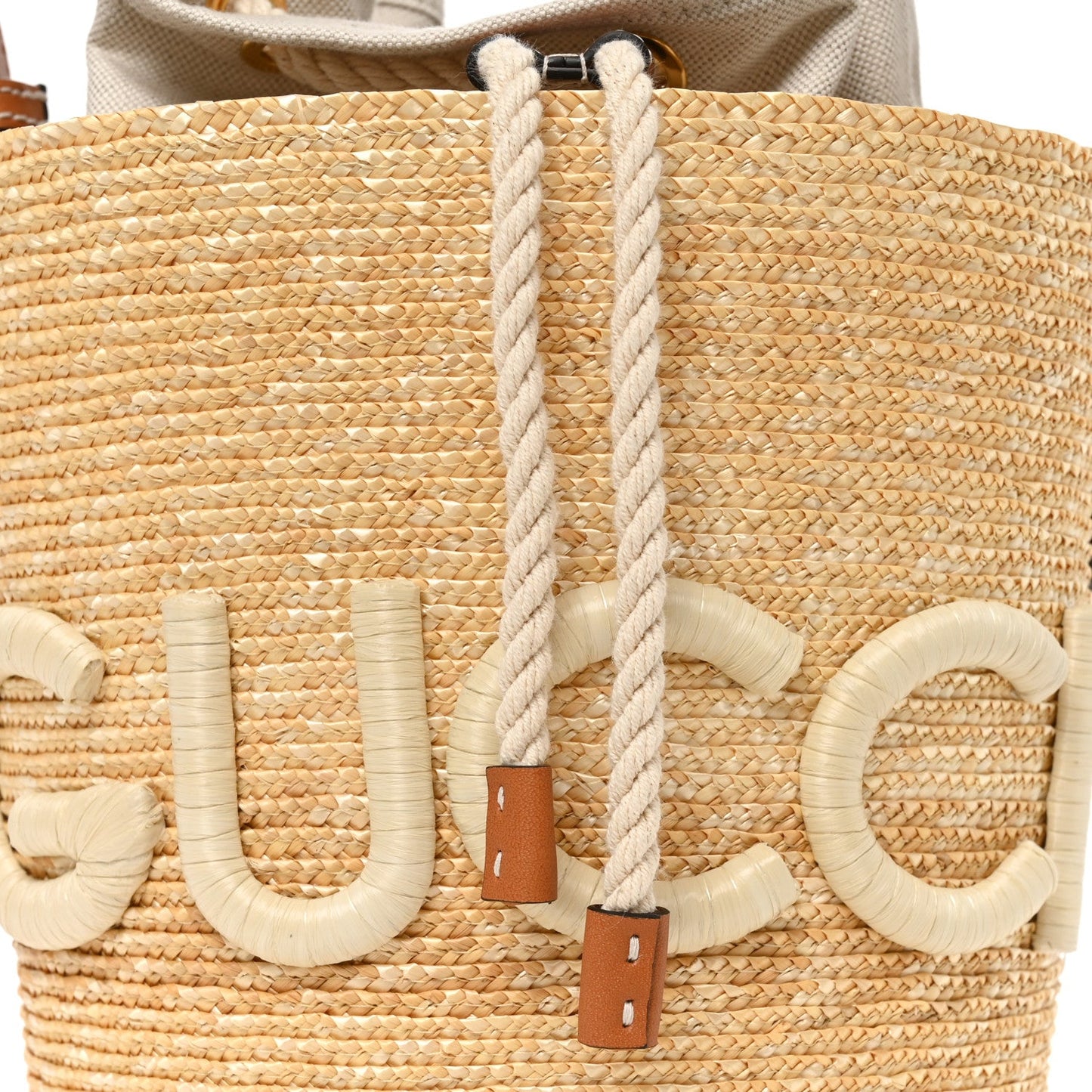 Straw Calfskin Small Logo Bucket Bag Natural Tan