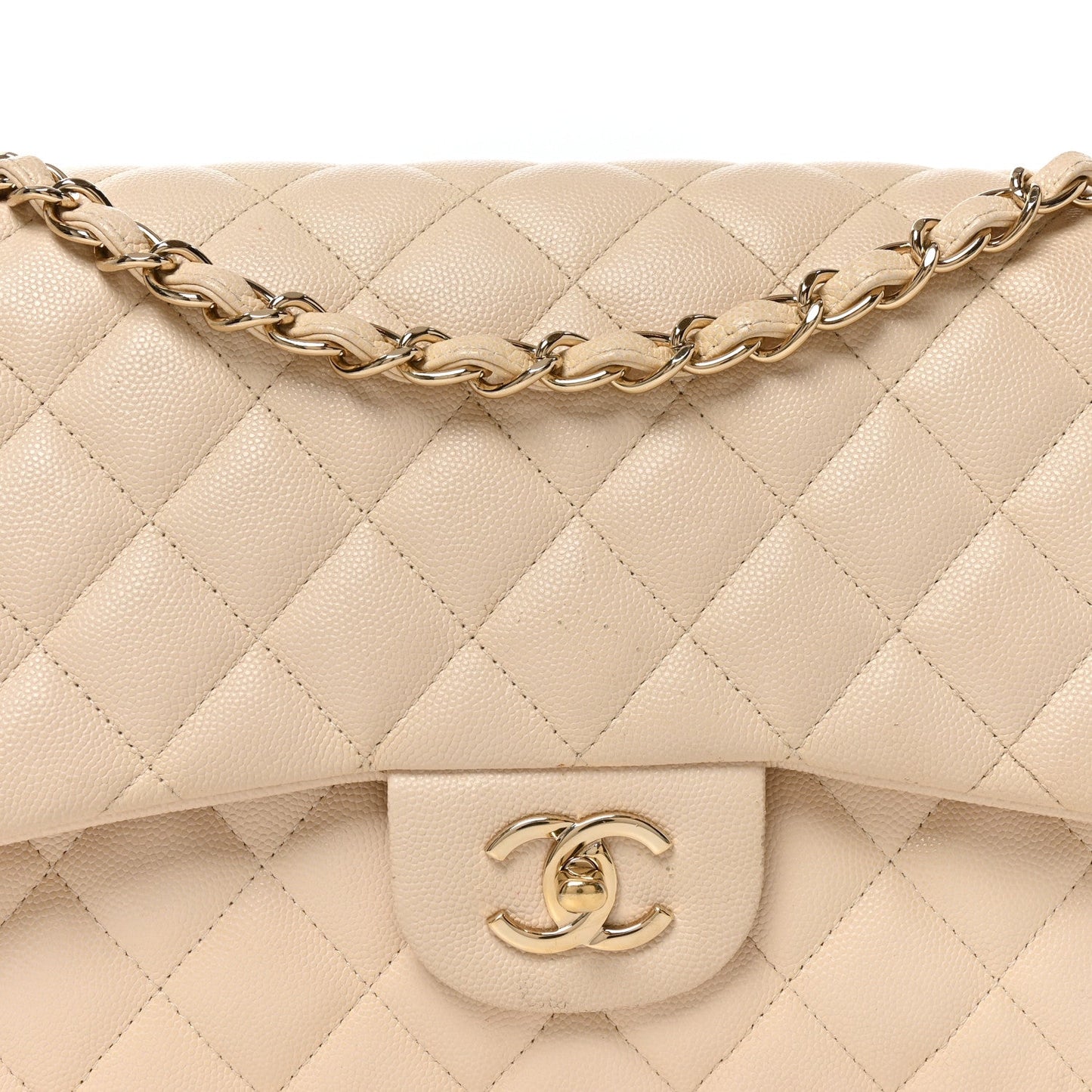 Caviar Quilted Jumbo Double Flap Beige Clair