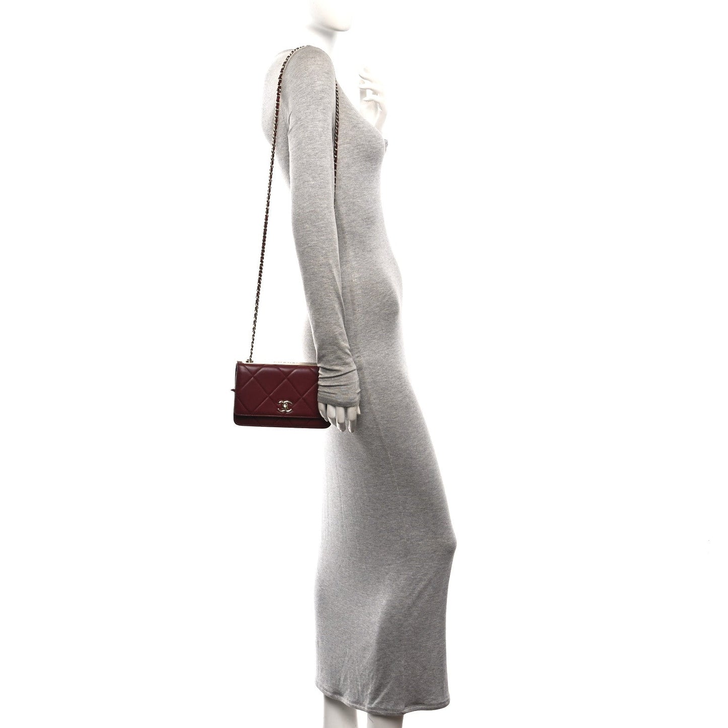 Lambskin Quilted Trendy CC Wallet On Chain WOC Burgundy
