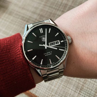 Tag Heuer Carrera Calibre 5 Automatic Black Dial Silver Steel Strap Watch for Men - WAR201A.BA0723