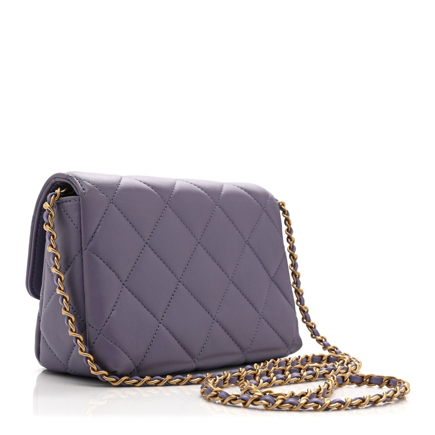 Shiny Lambskin Quilted Mini Pearl Logo Flap Light Purple
