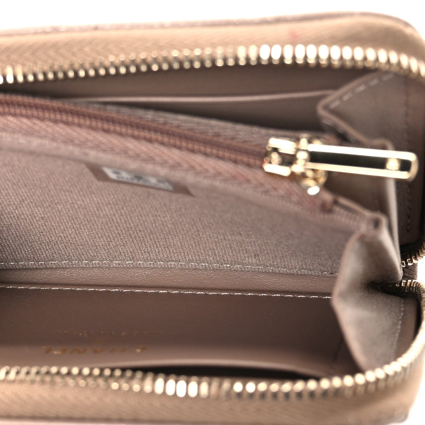 Caviar Quilted Small Zip Around Wallet Dark Beige