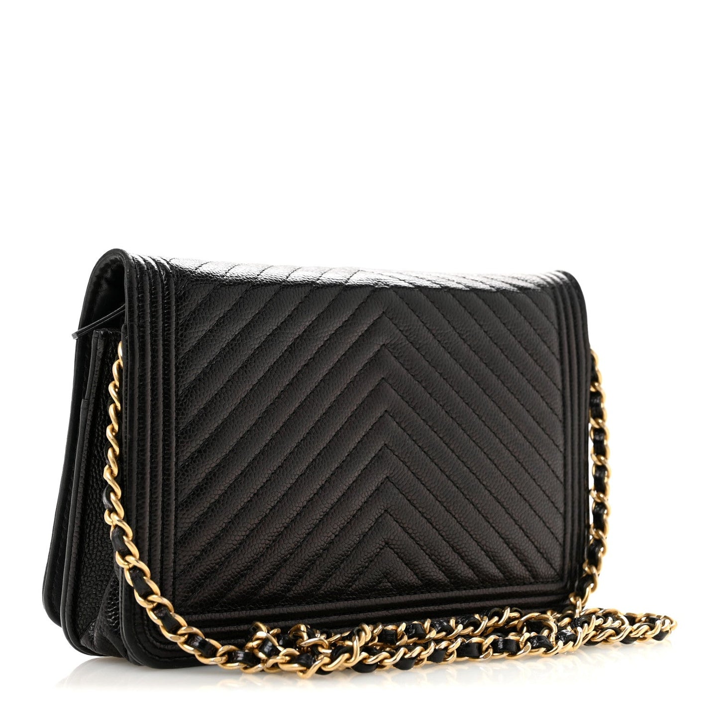 Caviar Chevron Quilted Boy Wallet On Chain WOC Black