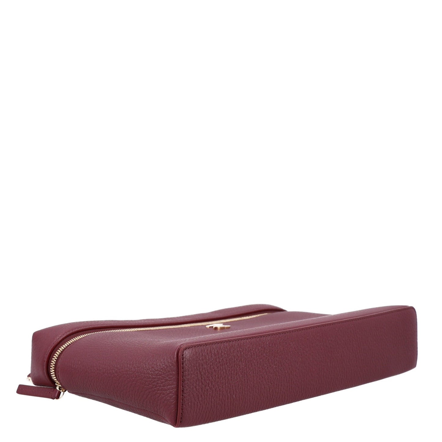 Grained Calfskin Top Handle Slim Vanity Case With Chain Dark Burgundy
