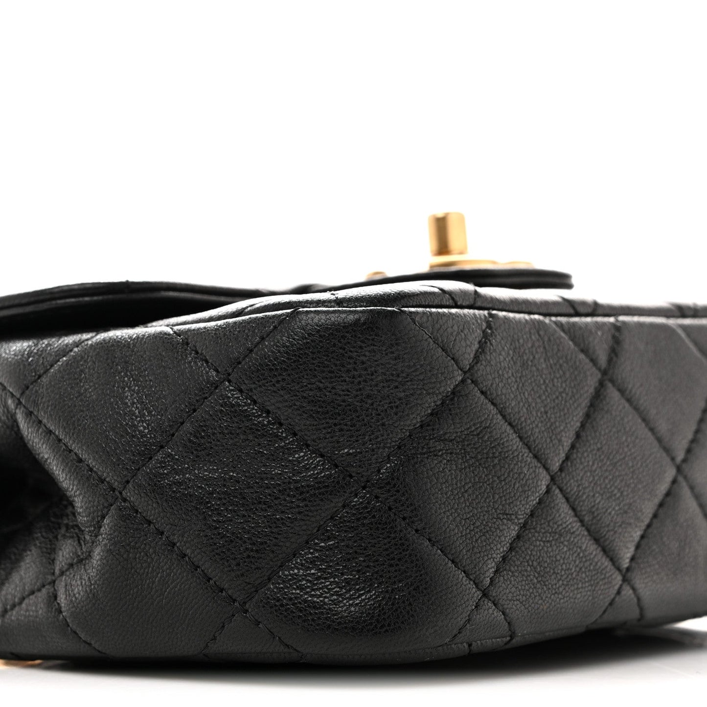 Shiny Goatskin Quilted Mini Chain Strap Flap Black