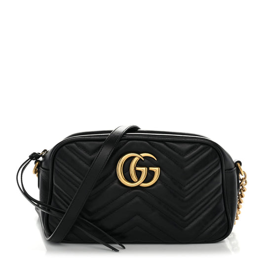 Calfskin Matelasse Small GG Marmont Chain Shoulder Bag Black