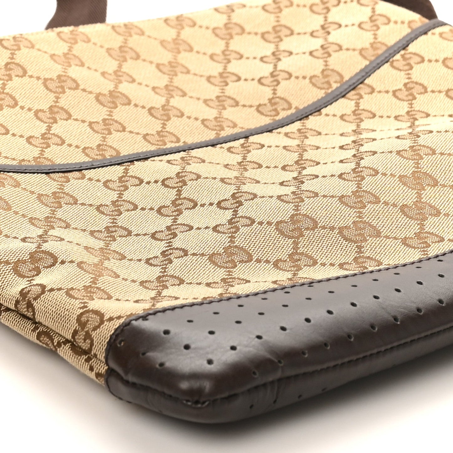 Monogram Calfskin Perforated Medium Flat Messenger Bag Dark Brown