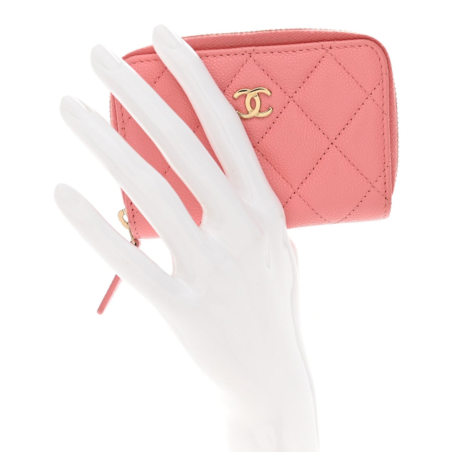 Caviar Quilted Zip Coin Purse Pink
