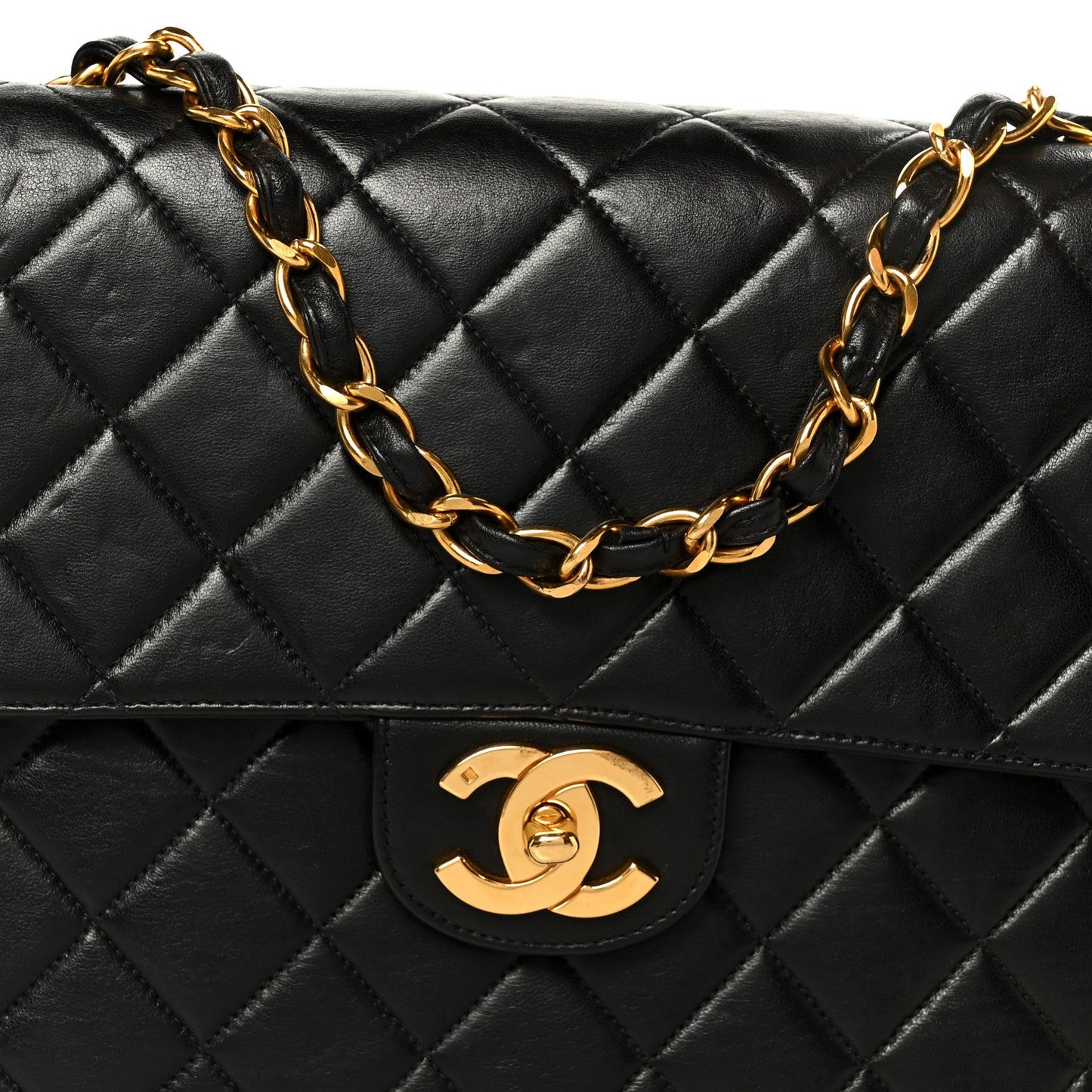 Lambskin Quilted Jumbo Single Flap Black