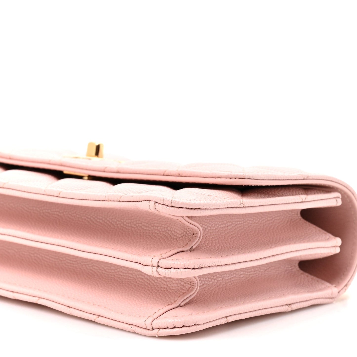Shiny Caviar Quilted Flap Charm Wallet On Chain WOC Light Pink