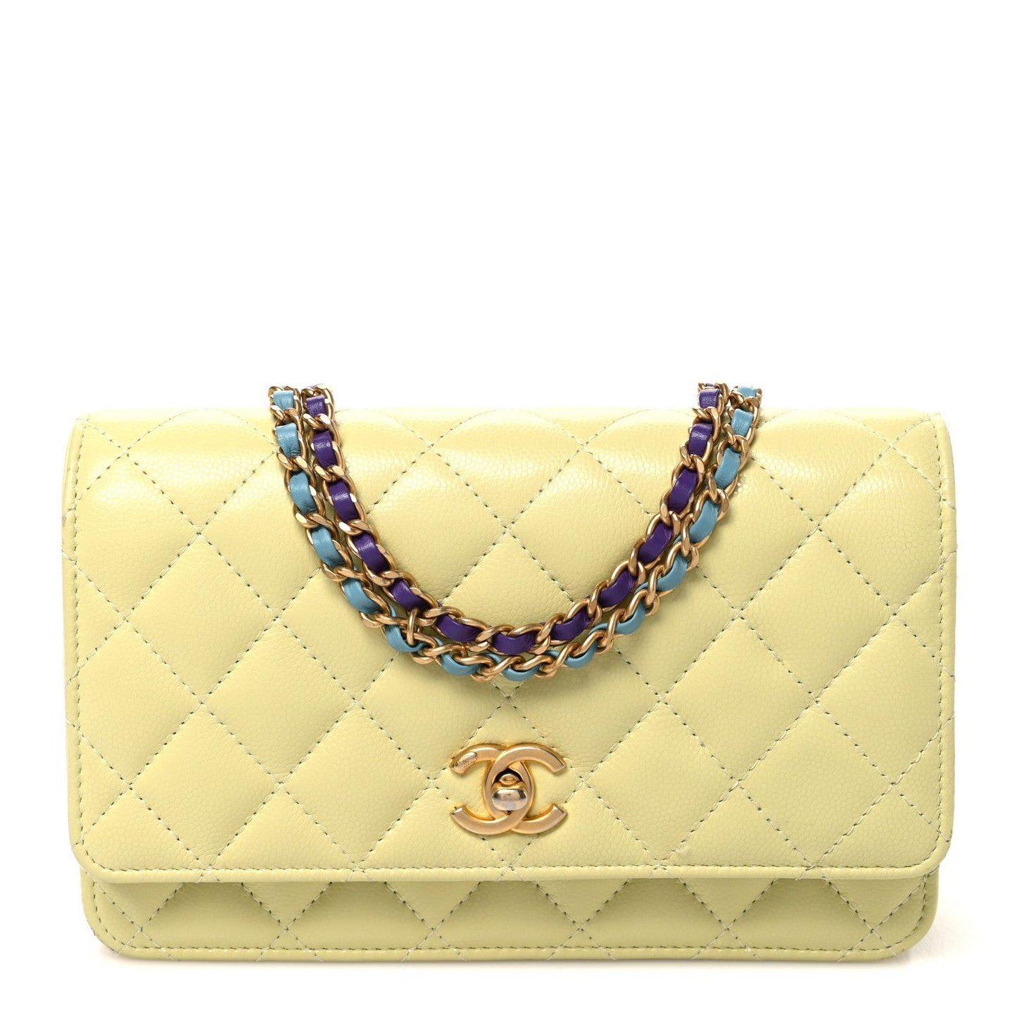 Caviar Quilted CC Turn Lock Wallet On Chain WOC Light Green