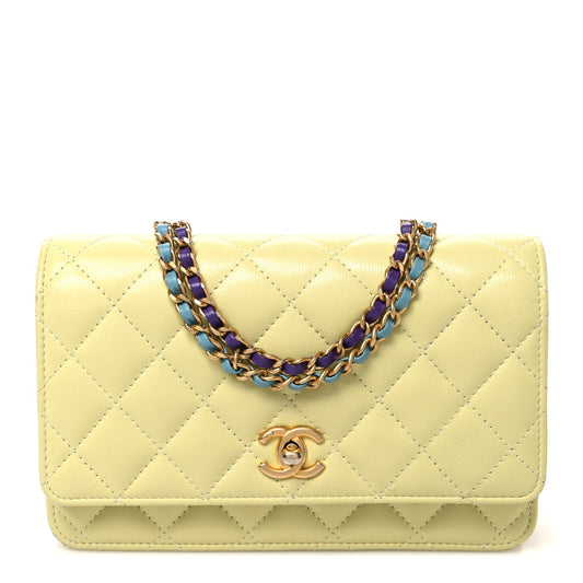 Caviar Quilted CC Turn Lock Wallet On Chain WOC Light Green