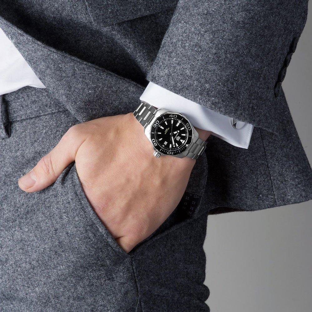 Tag Heuer Aquaracer Black Dial Silver Steel Strap Watch for Men - WAY111A.BA0928