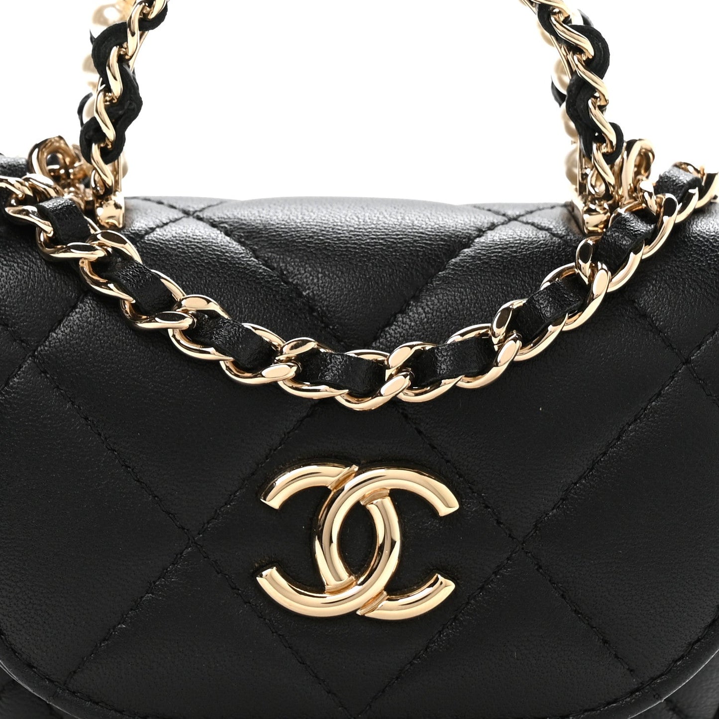 Lambskin Quilted Pearl Top Handle Clutch With Chain Black