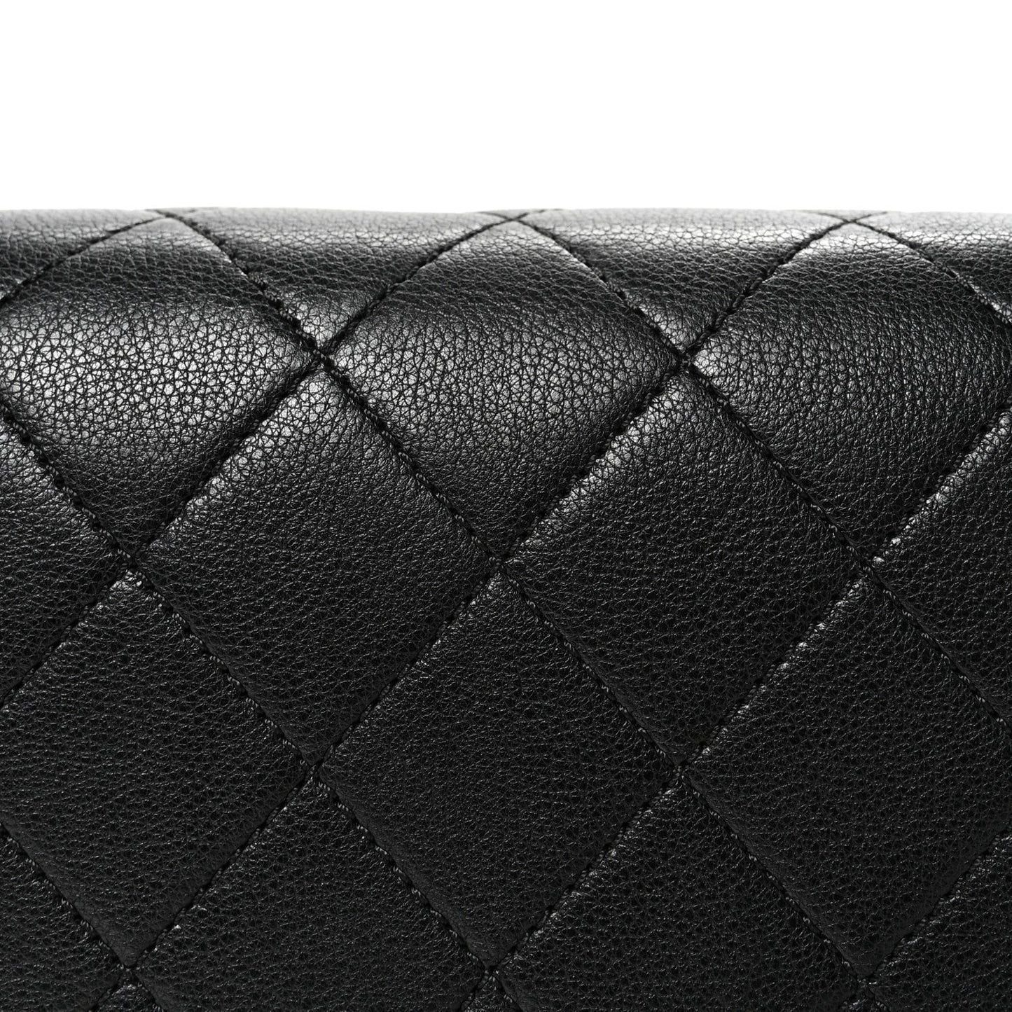Grained Calfskin Quilted Large Label Click Flap Bag Black