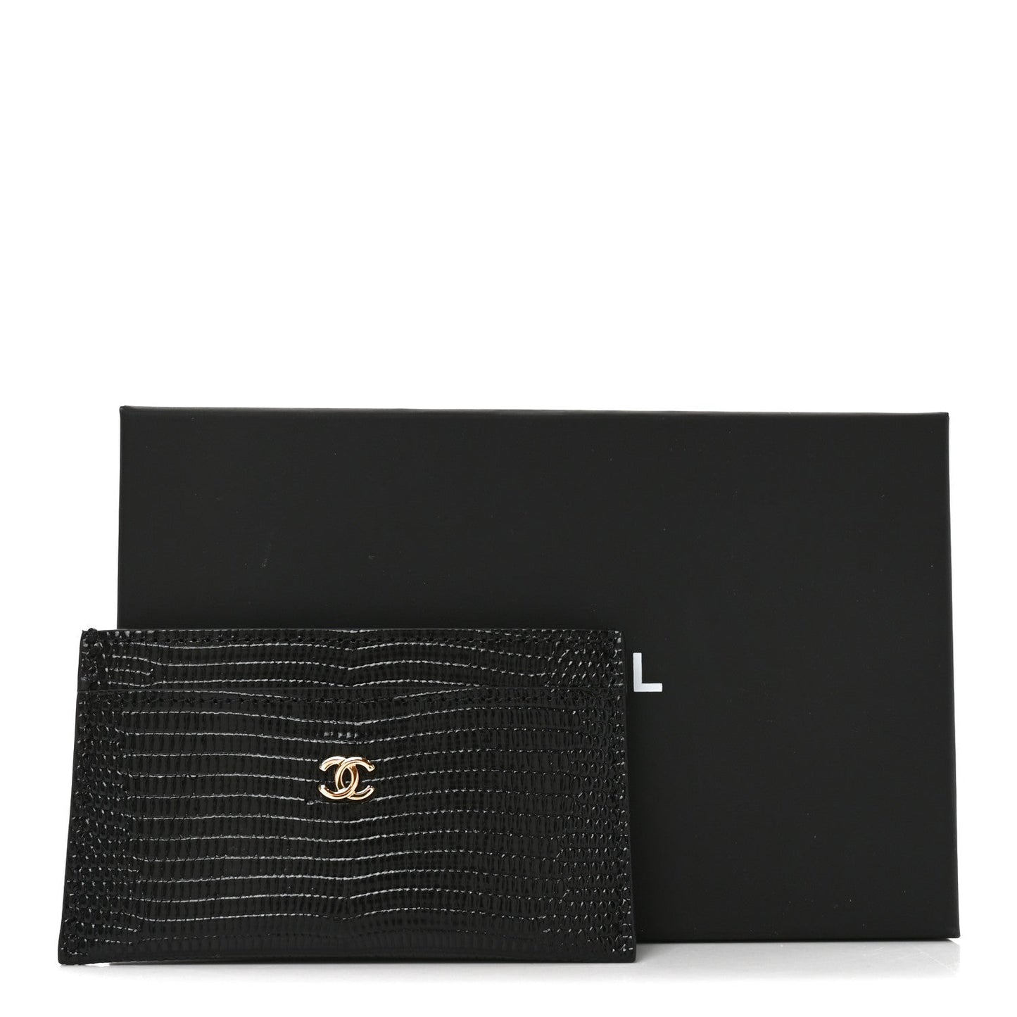 Calfskin Lizard Embossed Card Holder Black