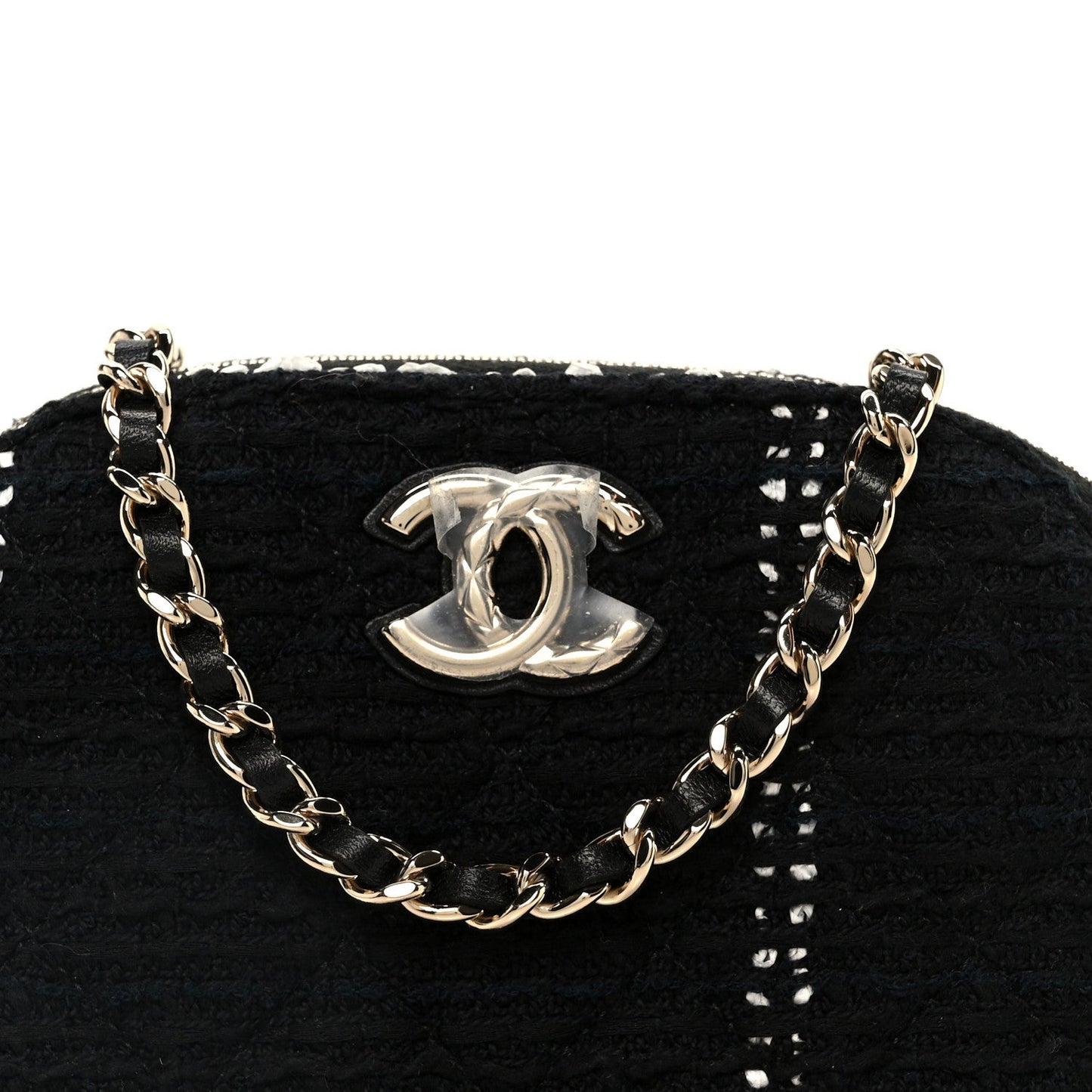 Tweed Quilted Mini Clutch With Chain Black White