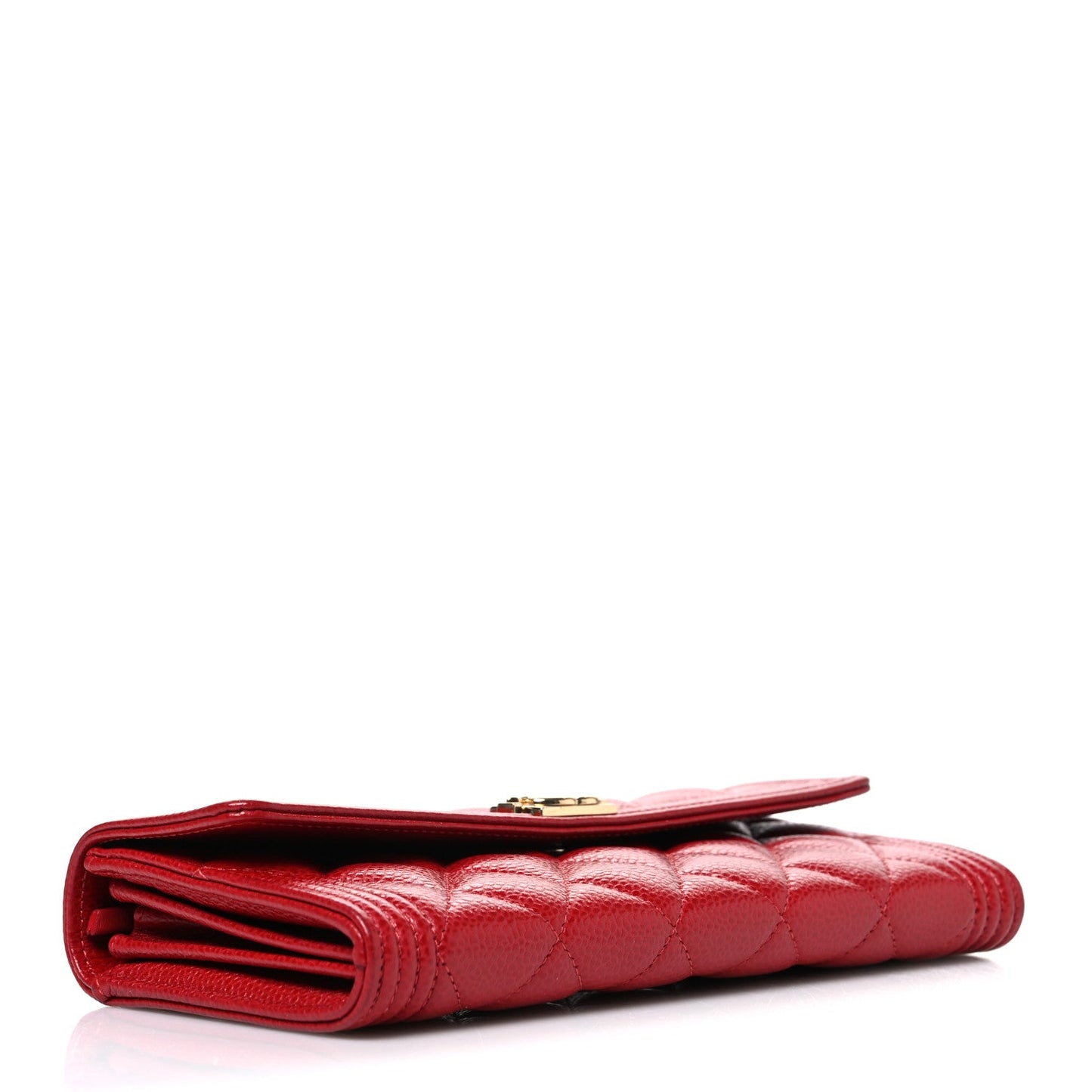 Caviar Quilted Large Boy Gusset Flap Wallet Red