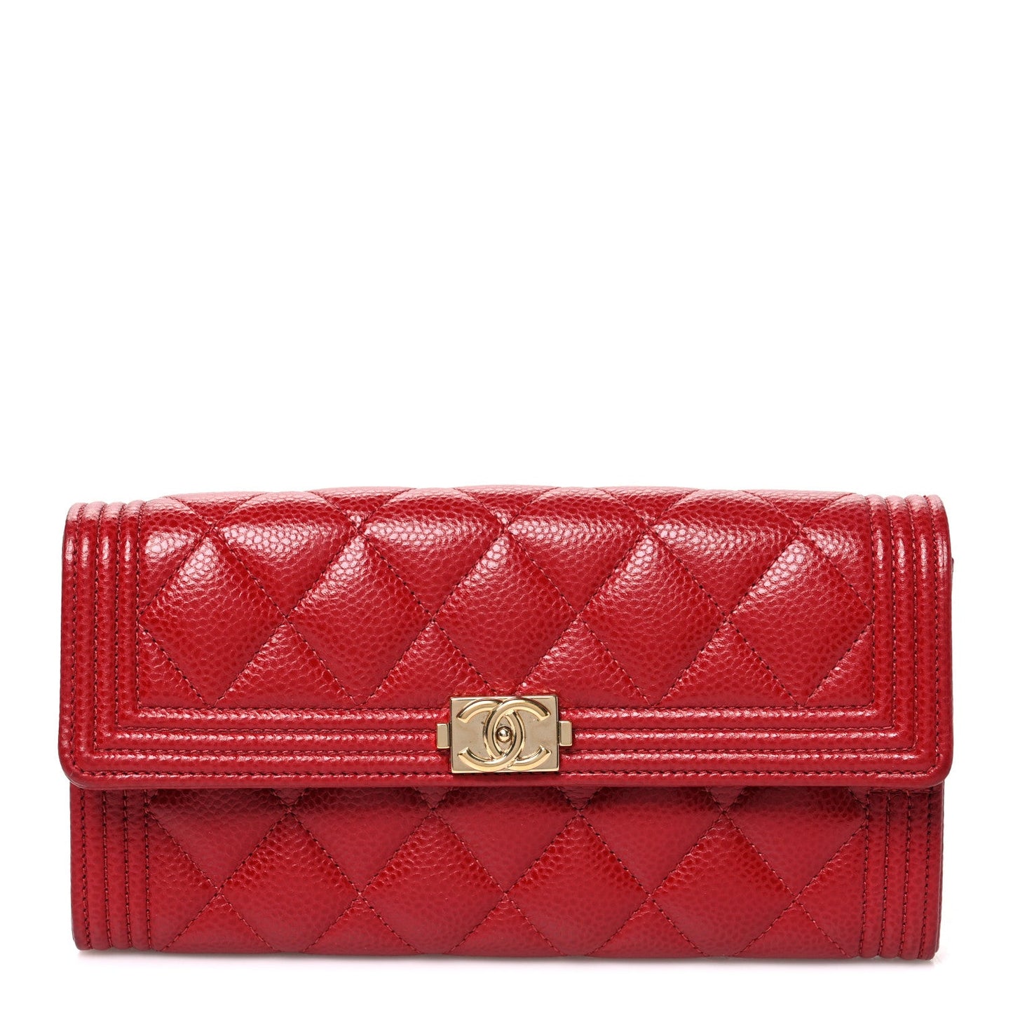 Caviar Quilted Large Boy Gusset Flap Wallet Red