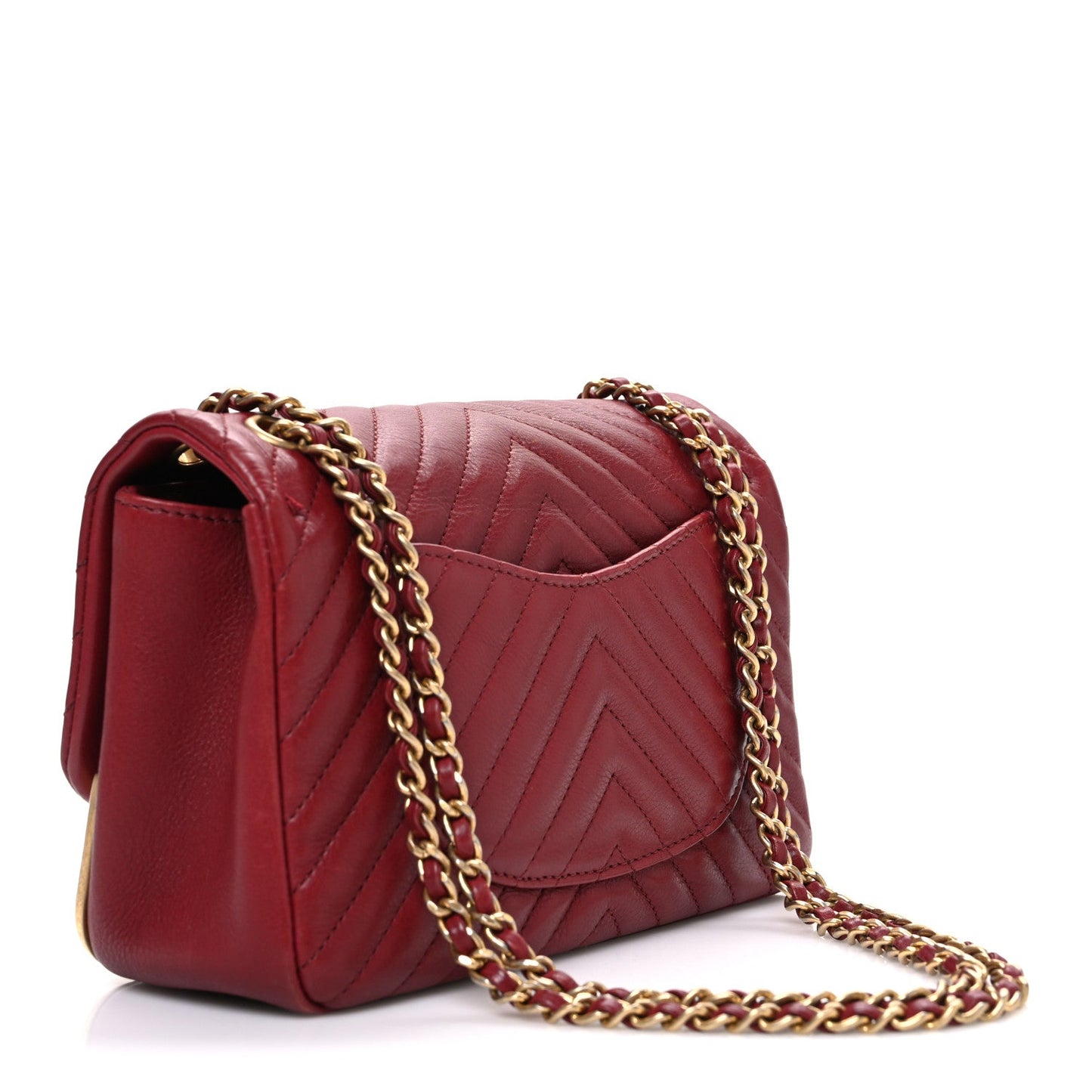 Calfskin Chevron Quilted Mini Rock The Corner Flap Red