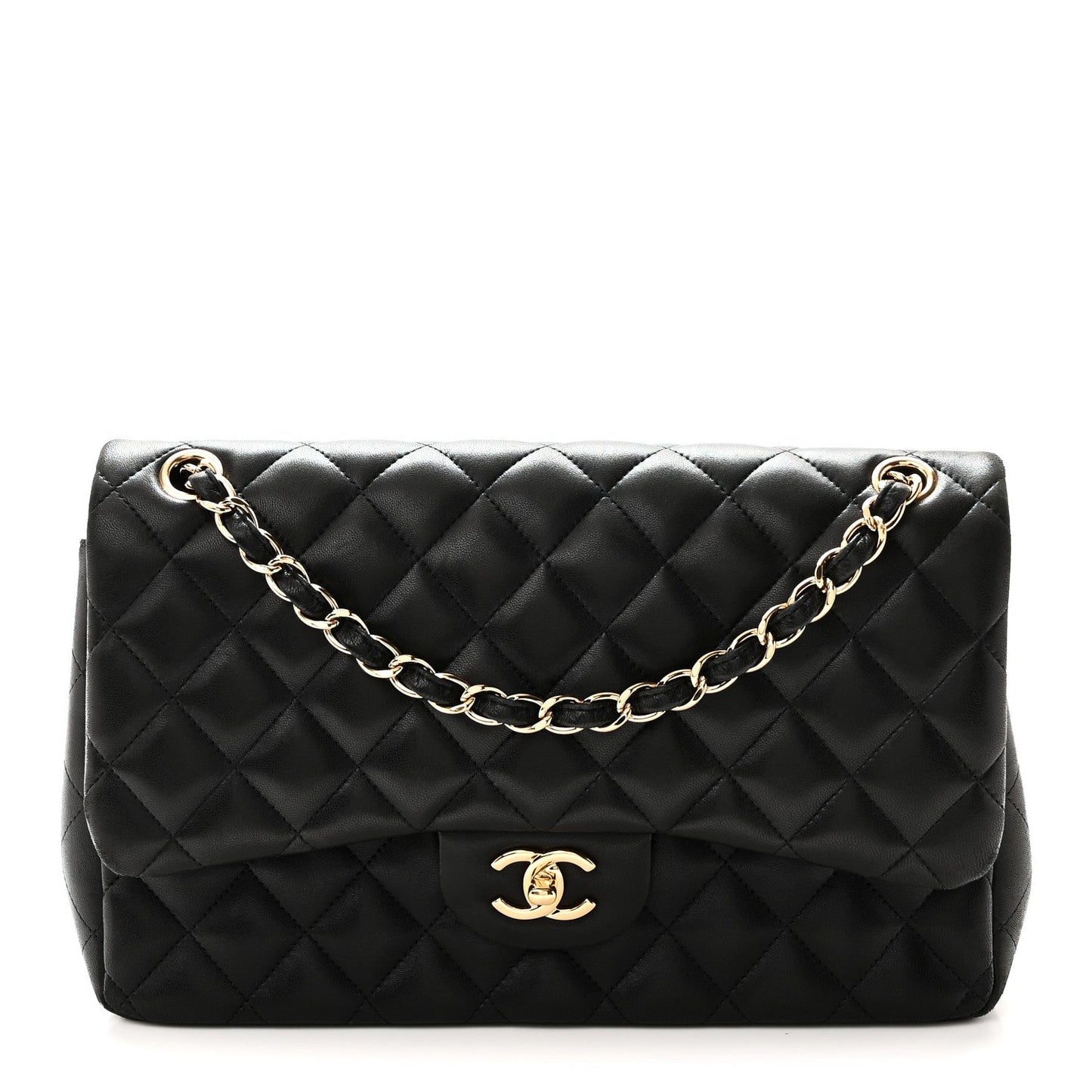 Lambskin Quilted Jumbo Double Flap Black