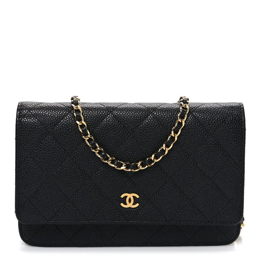 Caviar Quilted Wallet on Chain WOC Black