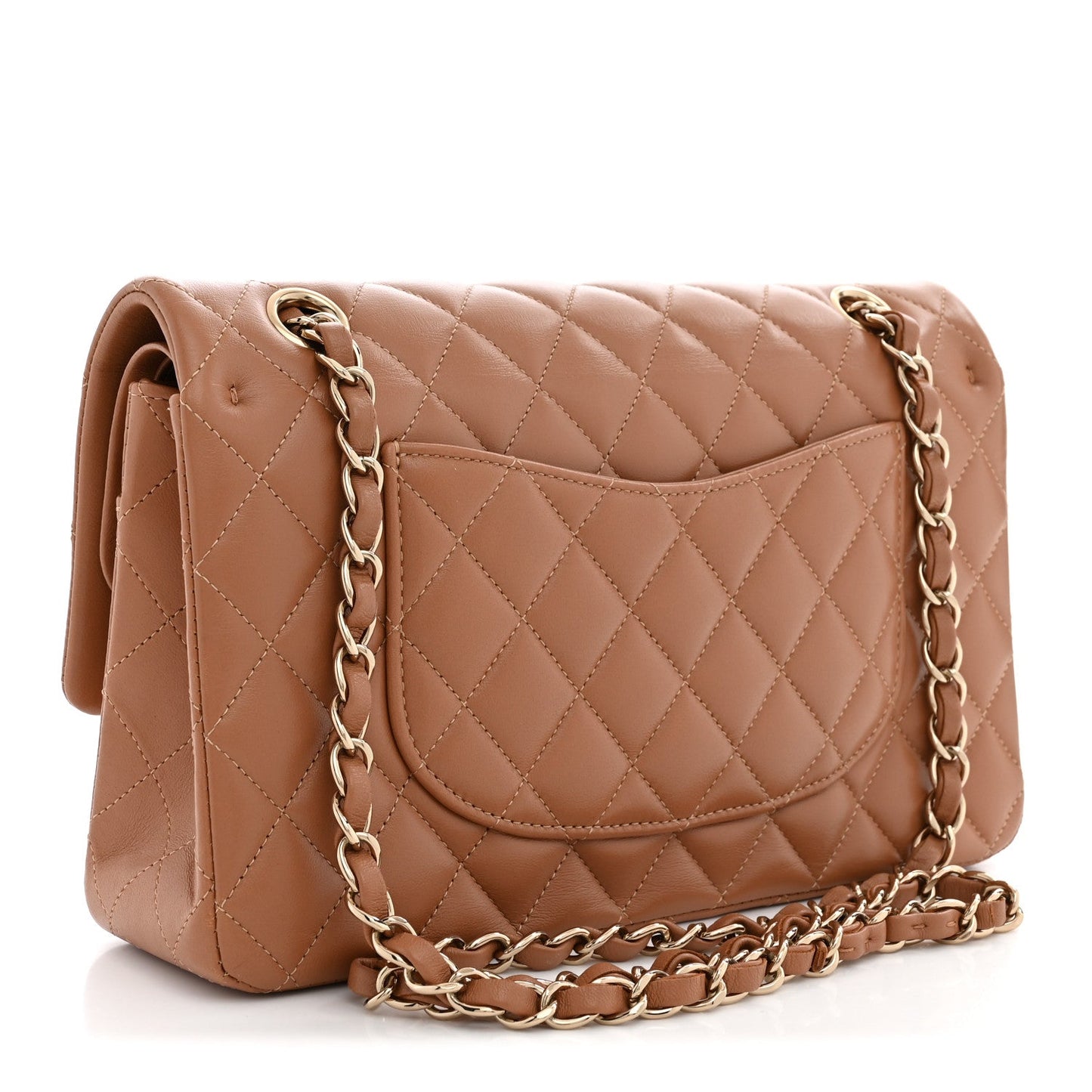 Lambskin Quilted Medium Double Flap Brown