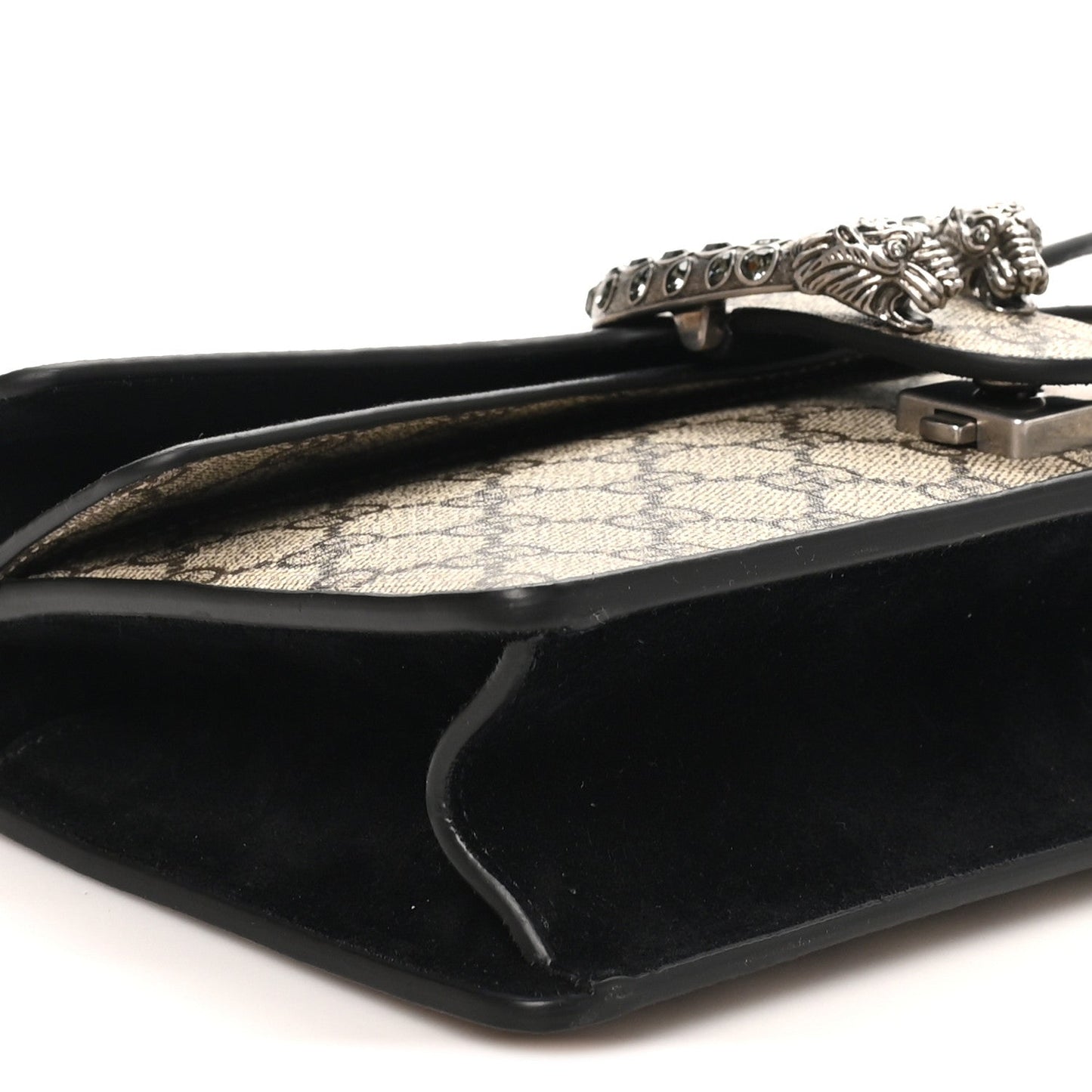 GG Supreme Monogram Suede Crystal Small Dionysus Shoulder Bag Beige Ebony Black Beige Ebony Black