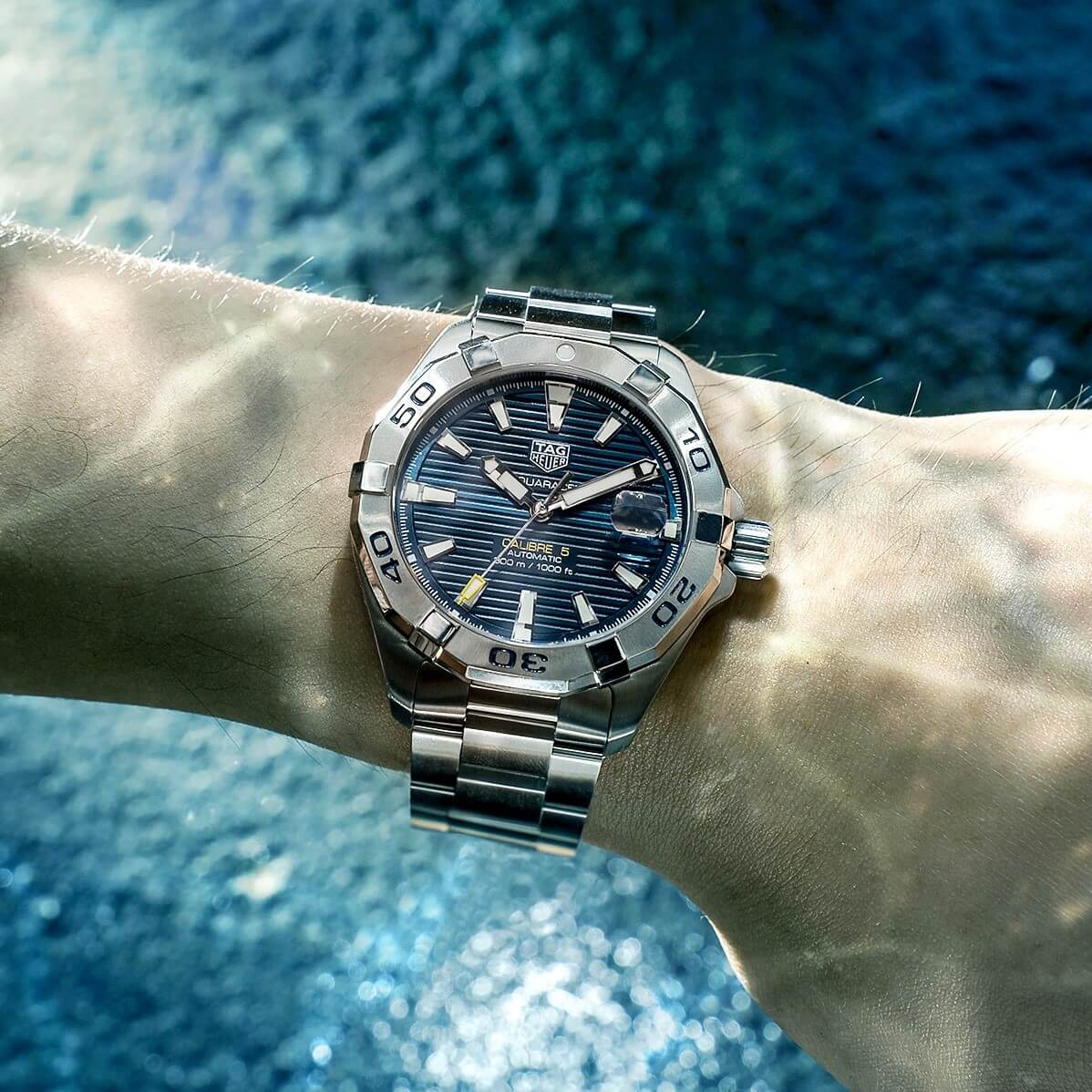 Tag Heuer Aquaracer Calibre 5 Automatic Blue Dial Silver Steel Strap Watch for Men - WAY2012.BA0927