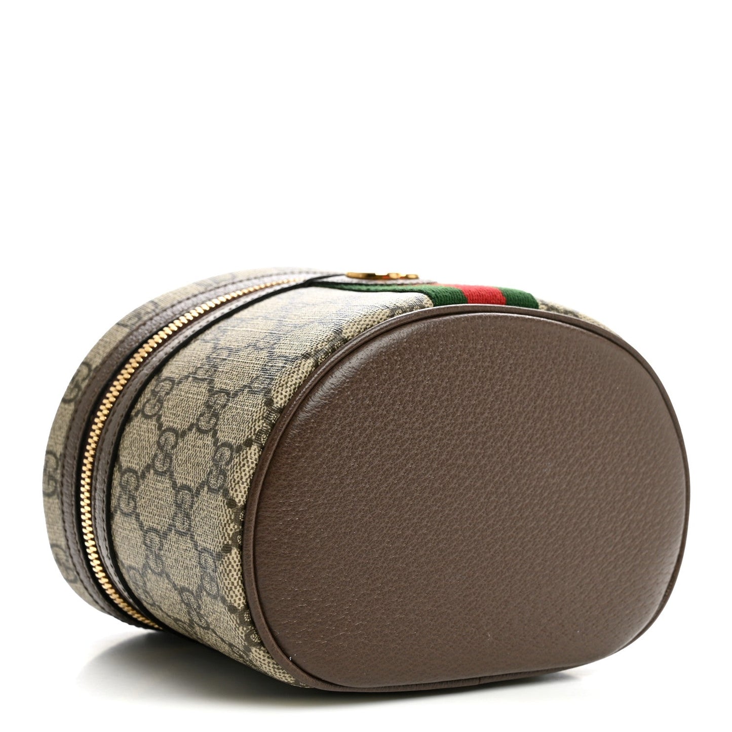 GG Supreme Monogram Textured Calfskin Web Ophidia Vanity Cosmetic Case Beige Ebony New Acero